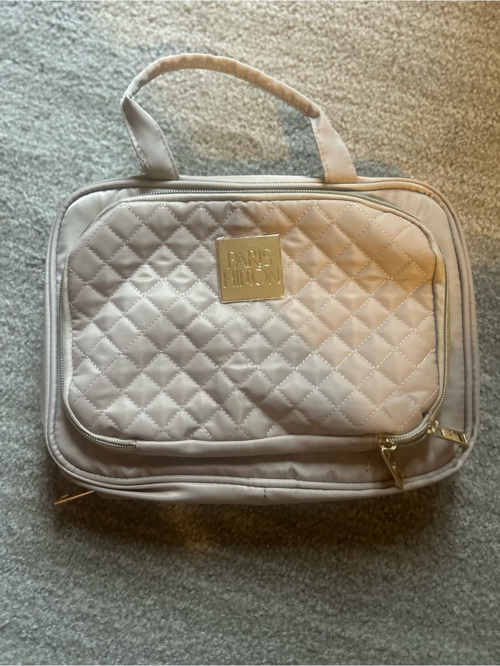 Paris Hilton Quilted Cosmetic Train Case - Pearl White with Gold Plaque
